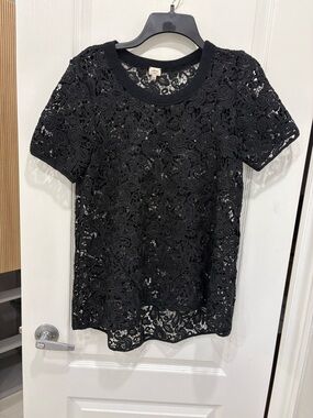 Wilfred Black Lace Short-Sleeve Women's Top